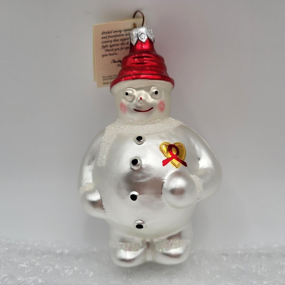 Christopher Radko 1994 Frosty Cares Glass Ornament Snowman with Signed